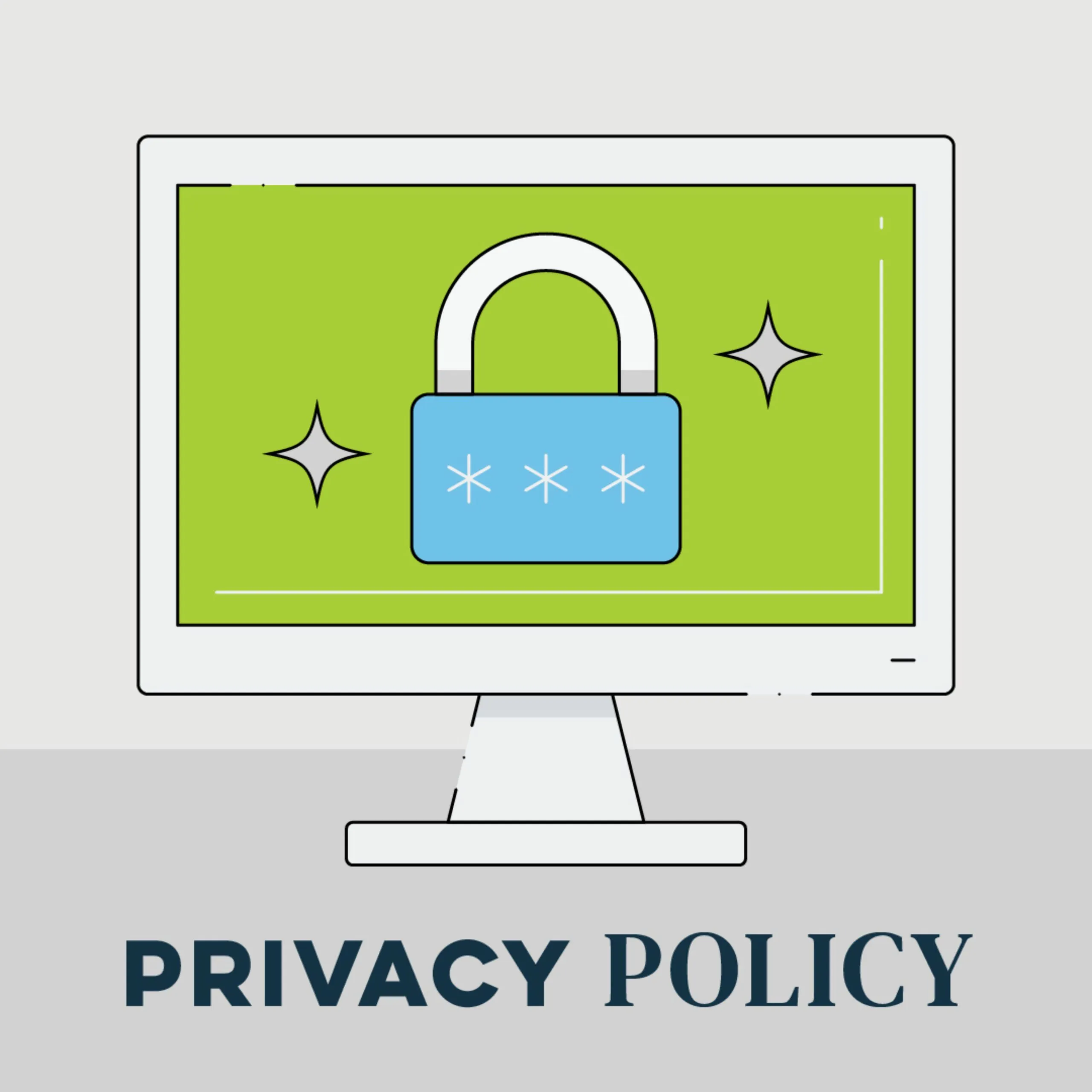 Privacy policy illustration: a locked computer screen