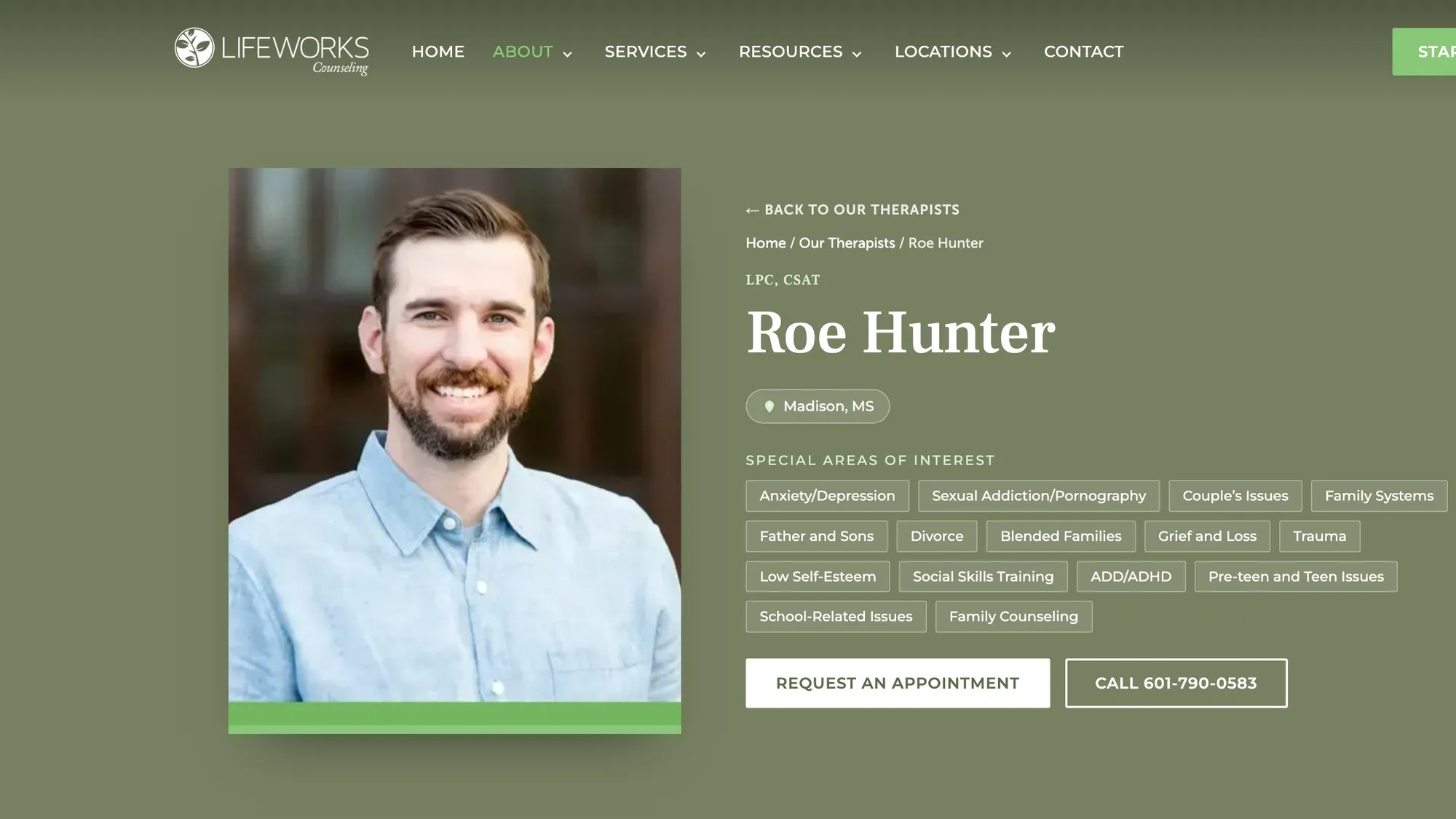 A redesigned Lifeworks therapist profile with credentials