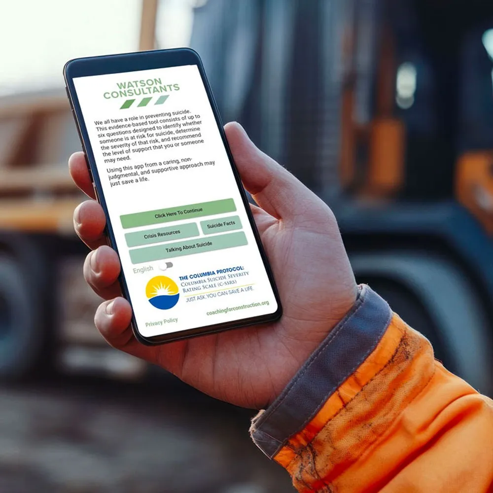 Watson Consultants leadership resources on a phone at a construction site